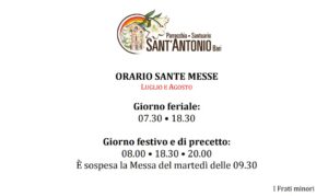 Orario estivo celebrazioni eucaristiche